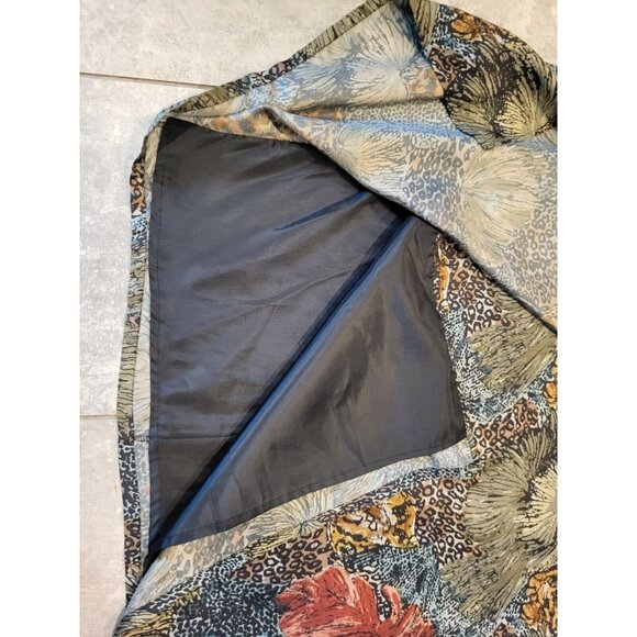 Vtg 100% Silk Dark Jungle Cheetah Faux Wrap Maxi Skirt The Avenue Sz 14 - Picture 4 of 8